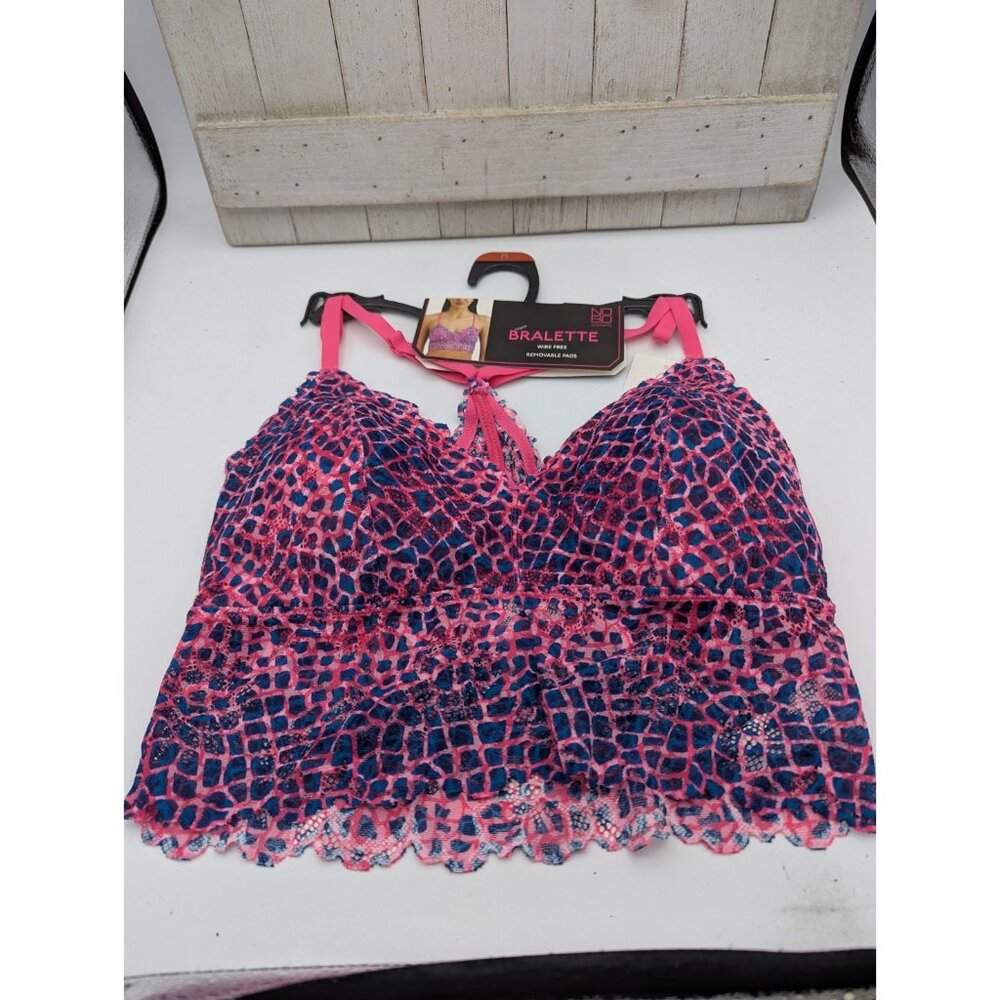No Boundaries Bralette M Medium Lace Longline Reptile Print Pink NEW